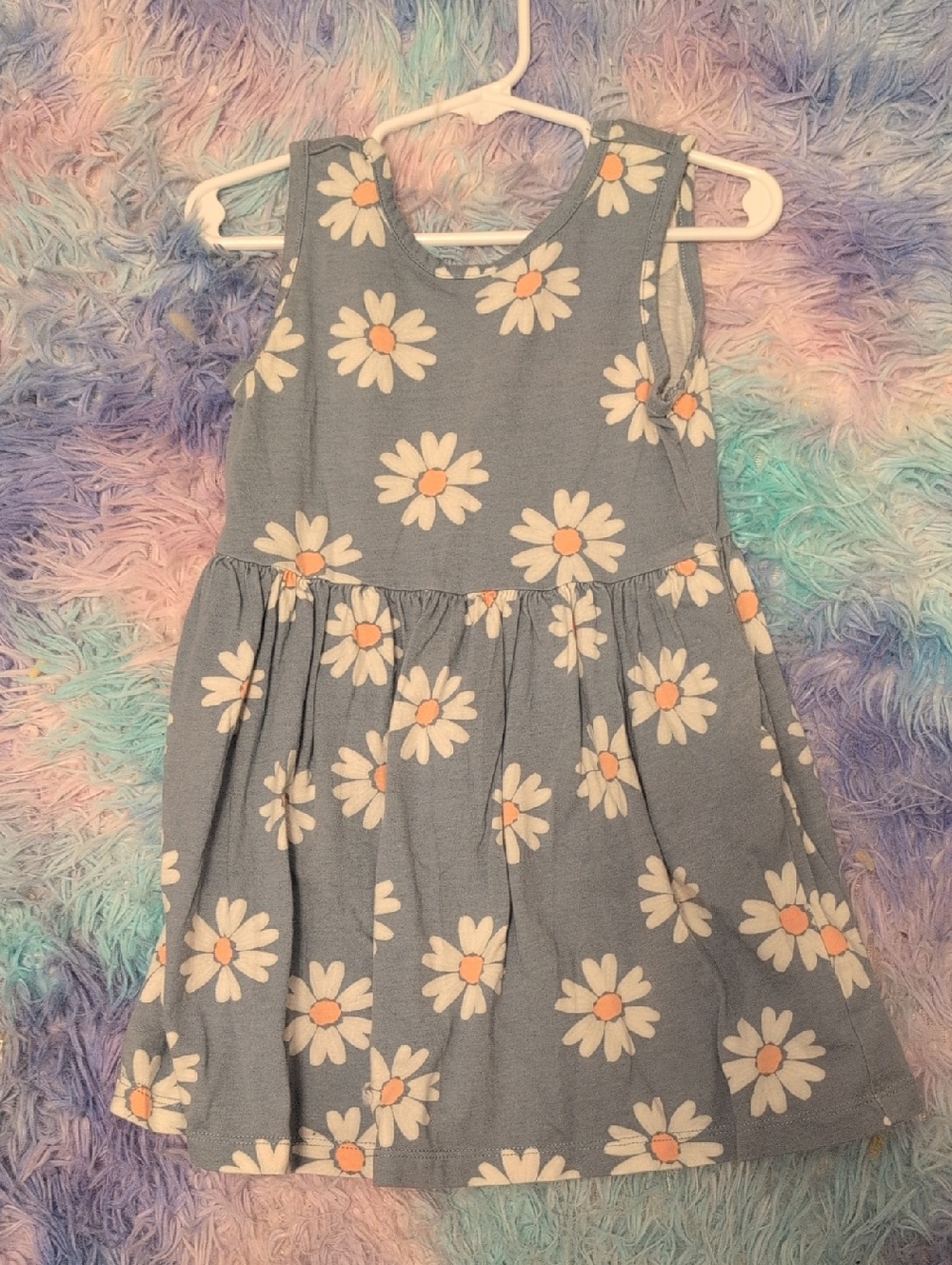 Girls Blue Daisy Print Sleeveless Summer Dress